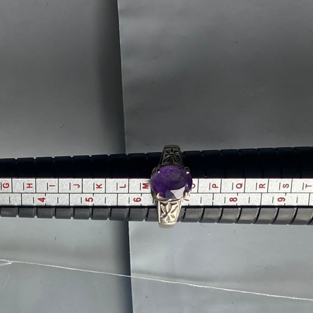Silver Tone Amethyst Solitaire Ring Oval Cut Women Size 7 Adjustable Band